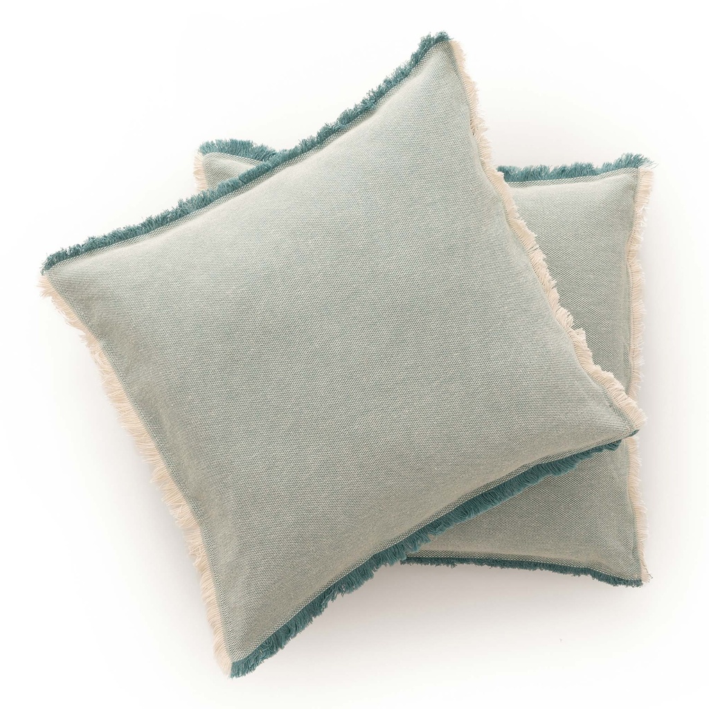 Pack 2 fundas de cojín flecos Tibu 50x50 cm (Agua Marina)